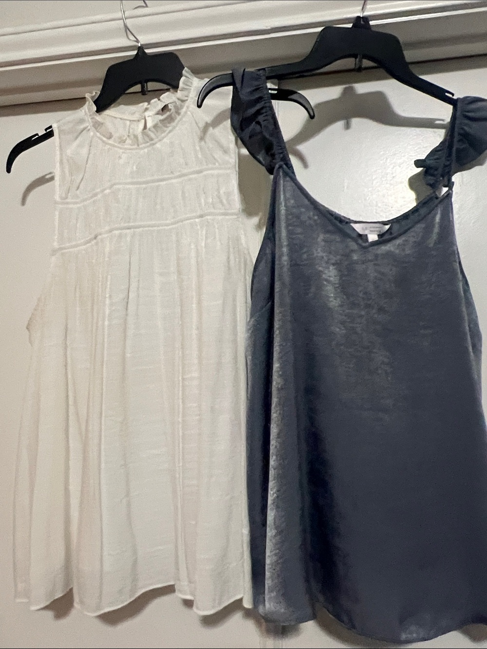 LC Lauren Conrad White Ruffle-Neck Blouse & Slate Blue Ruffled-Strap Tank